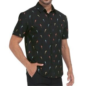 Brooklyn Cloth Co Black Parrot Short Sleeve Button Down Shirt Size XL